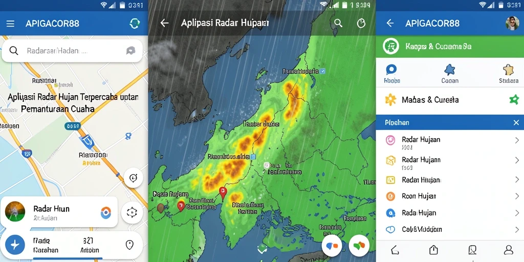 Antarmuka aplikasi APIGACOR88 menampilkan peta radar hujan yang informatif.
