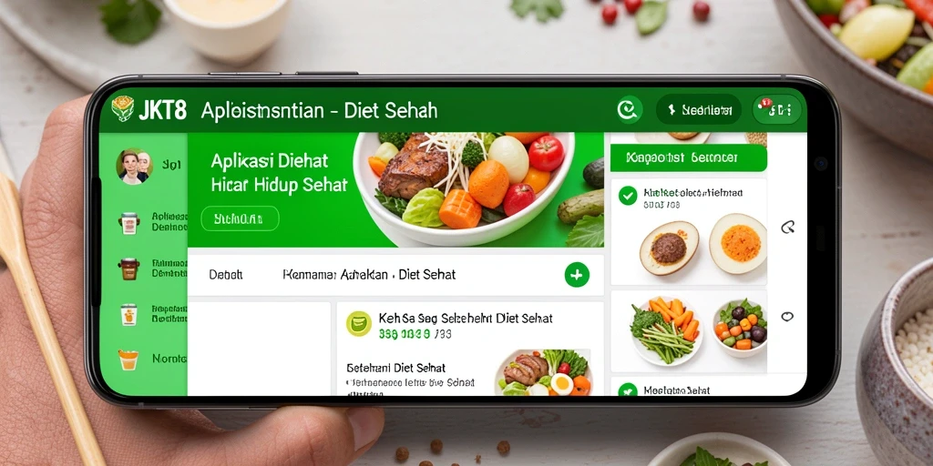 Tampilan antarmuka aplikasil Diet Sehat JKT8 yang menarik.