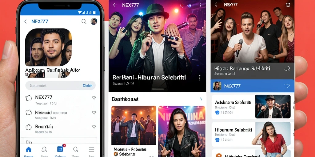 Antarmuka NEX777 menampilkan berita selebriti secara modern dan menarik.