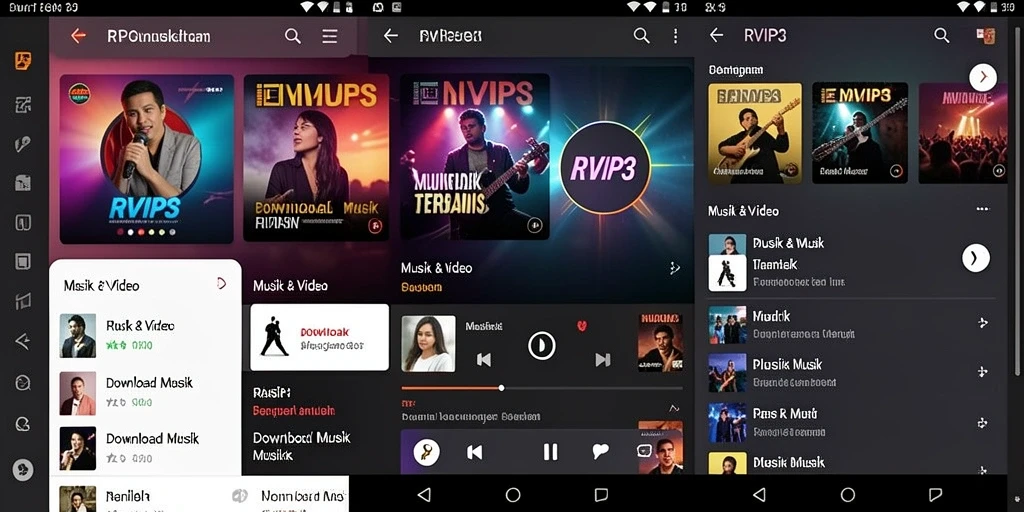 Tampilan antarmuka utama RVIP3 dengan fitur Download Musik yang lengkap.